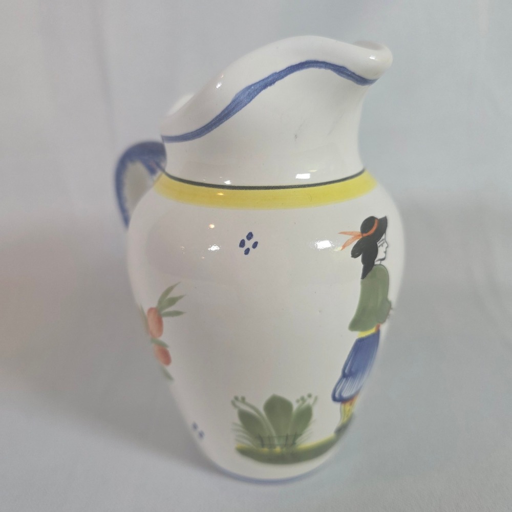 HB Henriot Quimper France Hand Painted‎ Ceramic Pitcher Breton Folk Art 10 oz